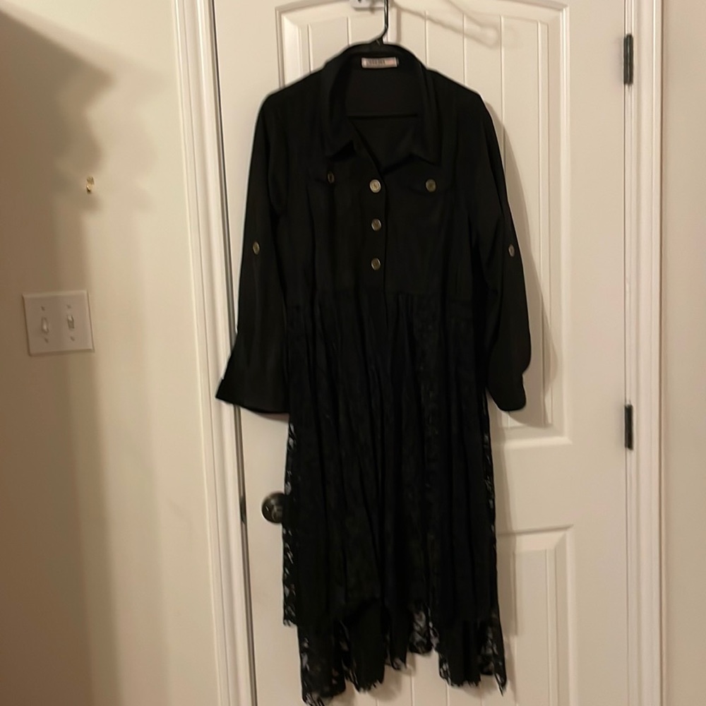 NWT BLACK SUEDE DENIM LACE CARDIGAN DUSTER 2XL